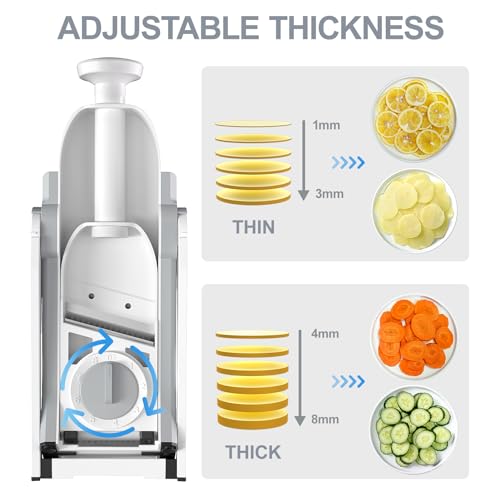 SupMaKin Grey Adjustable Mandoline Slicer for Kitchen - 0.1-8mm Thickness, Safe & Easy to Use