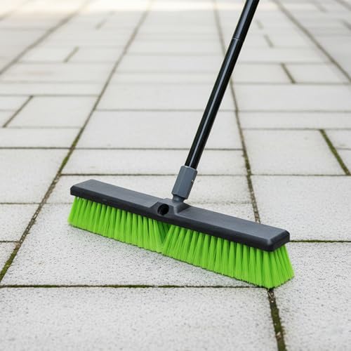 KalTell Green 18-Inch Heavy Duty Push Broom with 59.5-Inch Long Handle for Indoor & Outdoor Cleaning