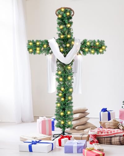 Leyndo 4 ft Cross Christmas Tree with Lights - Prelit Artificial Xmas Decor