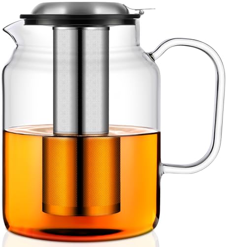 Aquach 85oz Glass Teapot with Infuser - Stovetop Safe Borosilicate Tea Kettle - Large Capacity