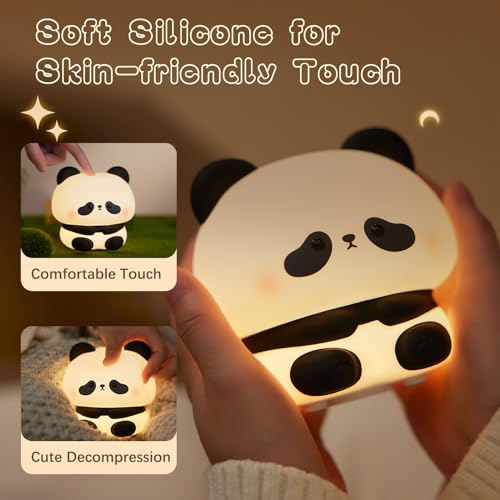 Cute Panda Night Light, LED Squishy Novelty Animal Night Lamp, Food Grade Silicone 3 Level Dimmable Breastfeeding Nursery Nightlight for Room Decor, Cute Gifts Stuff for Boys Girls Baby Children