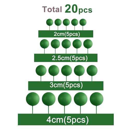 ASTARON 20 Pcs Ball Cake Topper Decorations Mini Balloons Cake Topper Sticks Dark Green Balls Cake Picks Cake Topper Balls Cake Decorations for Christmas Wedding Birthday Cake Decorations