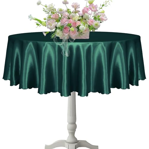 KKJIAF 1 Pack 60 Inch Round Satin Tablecloth Hunter Green - Elegant Home Dining