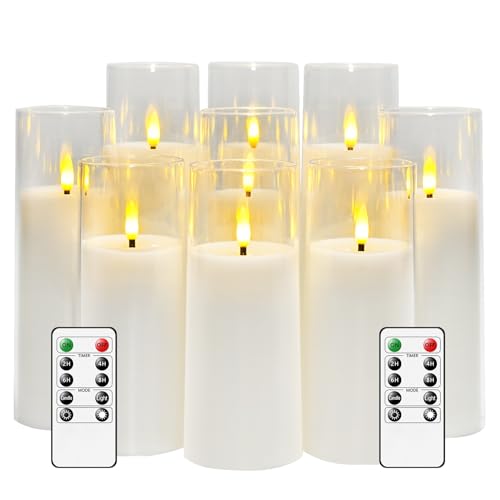 Flickering Flameless Candles Set with Remote 2-9pcs White Acrylic LED Pillars