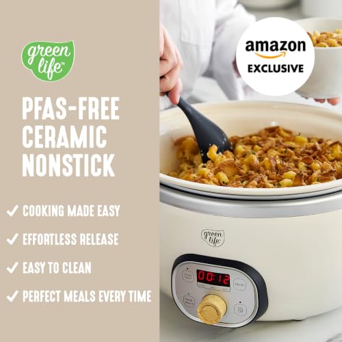 GreenLife 8 Quart Ceramic Nonstick Slow Cooker, Cream - Stovetop & Oven Safe