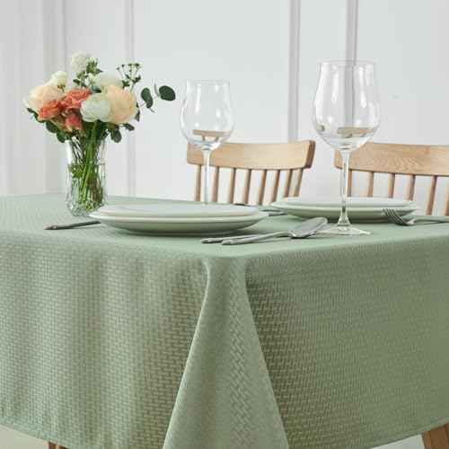 maxmill Rectangle Tablecloth Weaved Pattern Waterproof Spillproof Wrinkle Free Table Cloth, Kitchen Dining Tabletop Decoration, Fabric Table Cover for Holiday Parties, 52 x 70 Inch, Sage Green