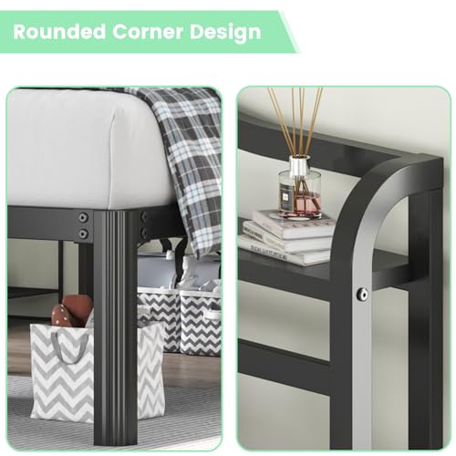 18 Inch Twin Size Bed Frame with Storage Headboard and Charging Station