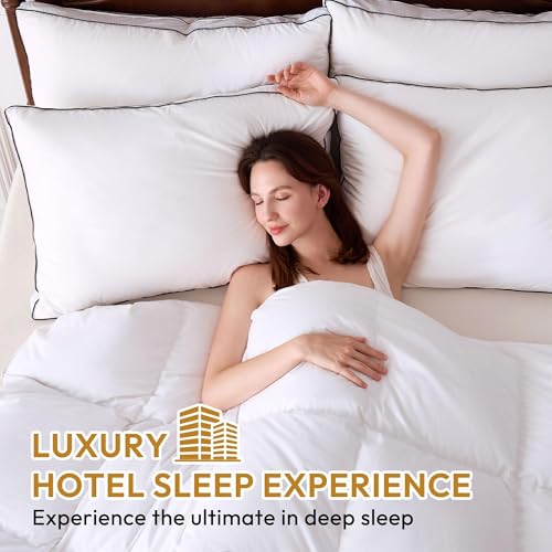 L LOVSOUL Queen Size Goose Feather Down Pillow 20x30in Organic Cotton Soft Supportive Bed Pillow for Sleepers White