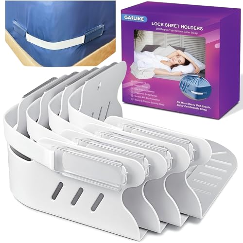 GASLIKE White Lock Bed Sheet Holders 4Pcs Anti-Slip Corner Straps for Secure Fit