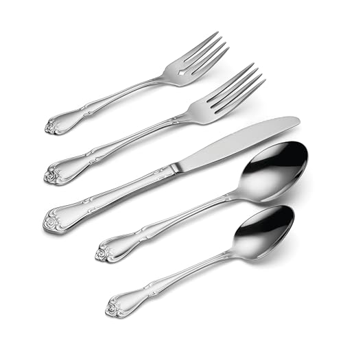 Oneida True Rose 20-Piece Flatware Set for 4 - Mirror Finish, Rust-Resistant Stainless Steel, Dishwasher Safe