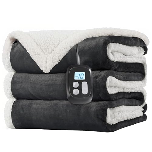 LaffyLo Full Size Electric Heated Blanket 72x84 Dark Grey with 10 Heat Settings