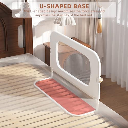 Toddler Bed Rail Guard - Adjustable & Foldable, Reinforced Anchor, 32 Inch White