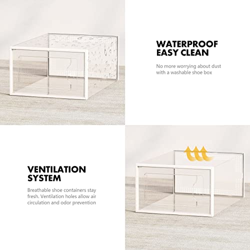 SEE SPRING Large Fit 12 Pack Clear Stackable Shoe Storage Boxes for Size 9 Shoes