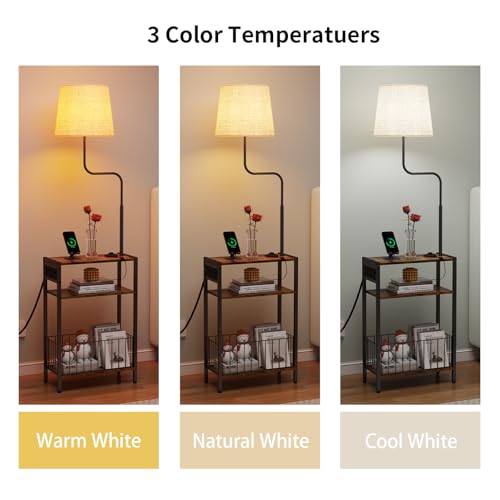 HavenlyYouth Floor Lamp with Table & Storage Baskets, Adjustable LED Nightstand