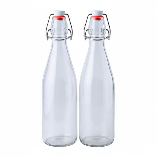 FastRack Swing Top Glass Bottles 16 oz (500ml) – 2 Pack | Clear Flip Top Bottles with Airtight Lids | Reusable Glass Containers for Olive Oil, Vinegar, Kombucha, Beer & Fermentation