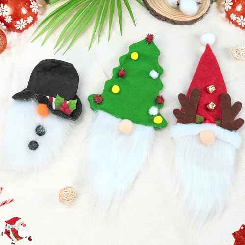 3 Pack Christmas Gnome Wine Bottle Covers,Swedish Gnomes Wine Bottle Toppers Decorative Santa Christmas Tree Snowman,Wine Bottle Bags for Christmas Holiday Party Decorations
