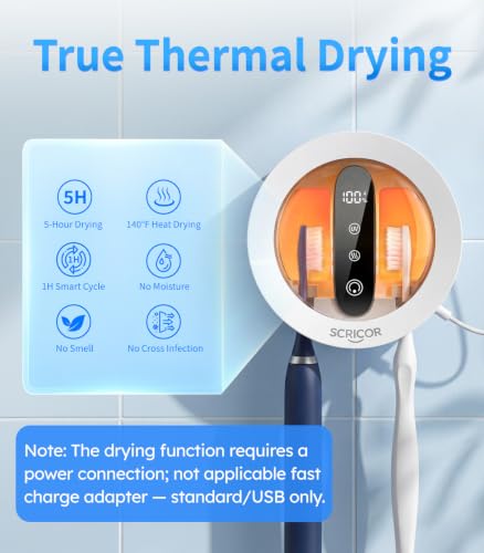 Toothbrush Holder with Dual UV & Heated Drying Wall Mount - D1 Variation