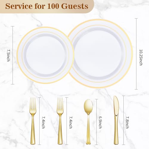 Gold Plastic Dinnerware Set for 100 Guests - 600 Pcs Party Plates & Utensils