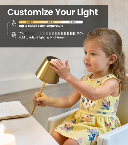 Brushed Gold 3 Pack Cordless Table Lamps with Touch Control & Dimming