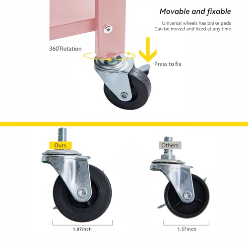 Pink 5-Tier Foldable Metal Storage Shelves on Wheels - Heavy Duty Organizer