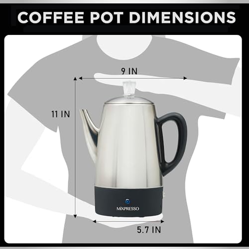 Mixpresso 10 Cup Electric Coffee Percolator Stainless Steel - Compact & Durable
