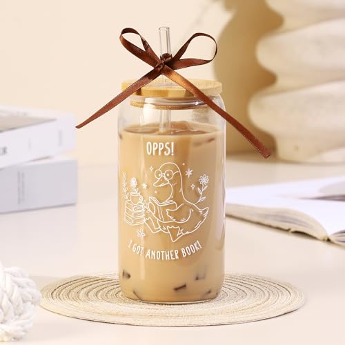 KORHONEN Book Lover Gifts for Women - Funny Bookish Reader Glass Cup, 16oz, Includes Gift Box