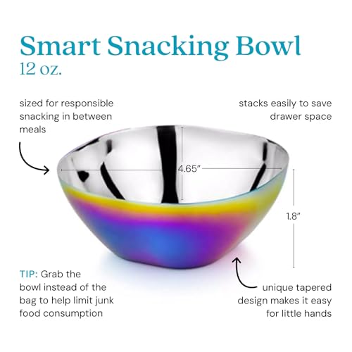 Kids Snack Bowls Set of 4 - 12 oz Rainbow Stainless Steel Toddler Food Bowls