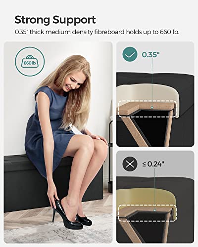 SONGMICS Folding Storage Ottoman Bench 15"D x 43"W x 15"H Ink Black, Supports 660 lb
