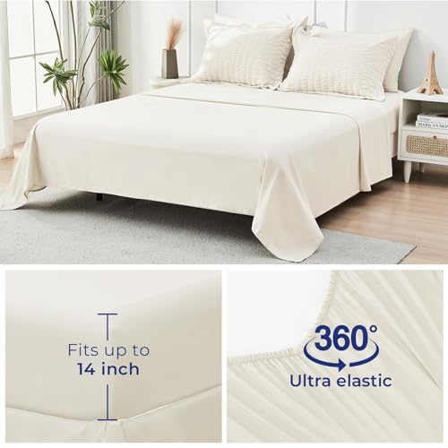 Oversized King Comforter Set Ivory Seersucker 7 Pieces All Season Bed in a Bag