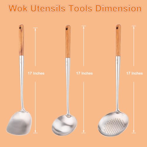 17-Inch Stainless Steel Wok Spatula and Ladle Set - 3-Piece Kitchen Utensil Set