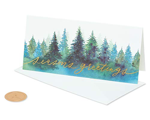 Papyrus Boxed Christmas Cards with Envelopes - Best Wishes, Forest Design, 16-Count