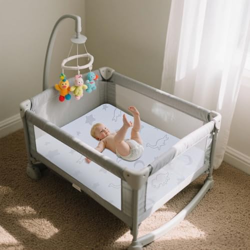 Baby Pack and Play Mattress 38x26in Double-Layer Crib Mattress with Washable Cover