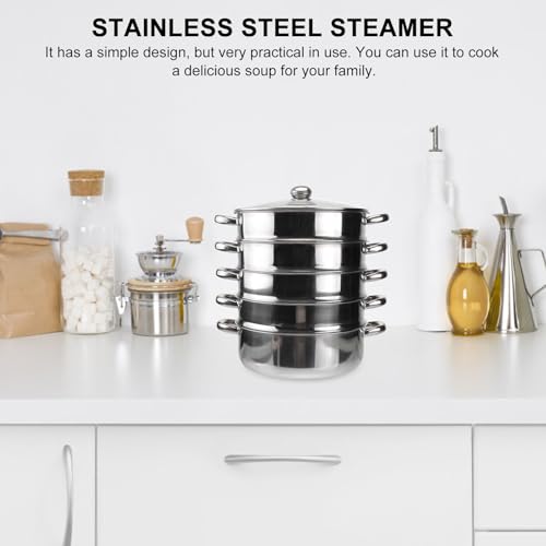 14.7 Inch Stainless Steel 5-Tier Steamer Pot for Cooking Vegetables Dumplings & Soup