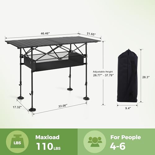 LET'S CAMP Folding Camping Table - Aluminum Roll-up Bar Table for Outdoor Use