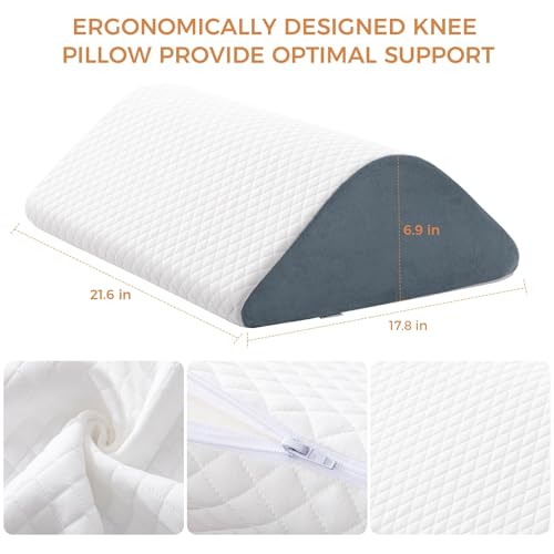 Ganondorf White & Gray Knee Wedge Pillow for Post-Surgery & Support - 21.6x17.8x6.9 Inch