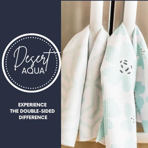 Desert Aqua 3-Piece Microfiber Kitchen Towel Set with Waffle Weave & Hanging Loops