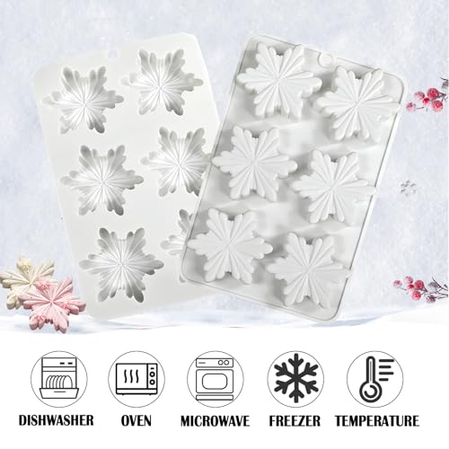 Foaryoer Snowflake Silicone Molds 2Pcs - 12-Cavity Snowflake Candy & Chocolate Molds, Christmas DIY Desserts