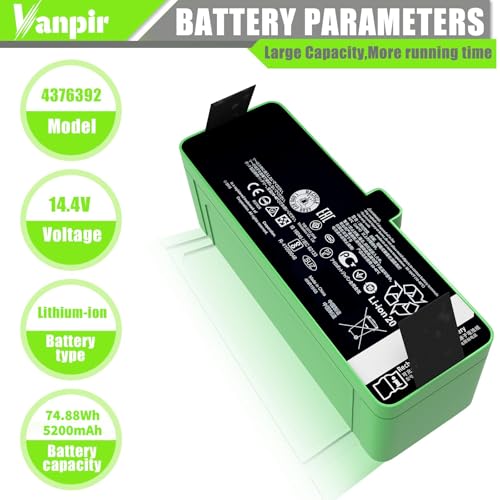 VANPIR Replacement Lithium-ion Battery for Roomba 500-900 Series 5200mAh 14.4V