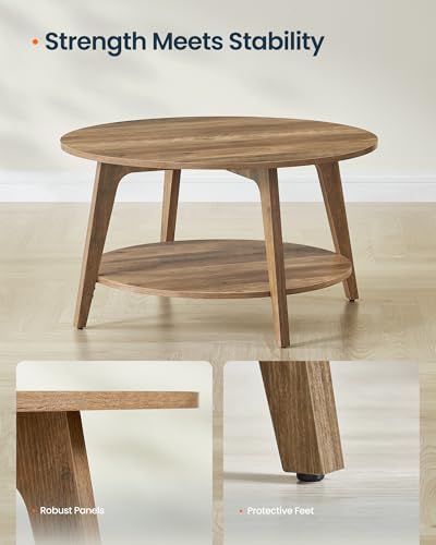 Round Coffee Table 2-Tier Living Room Center Table Brown 31.7"Dia
