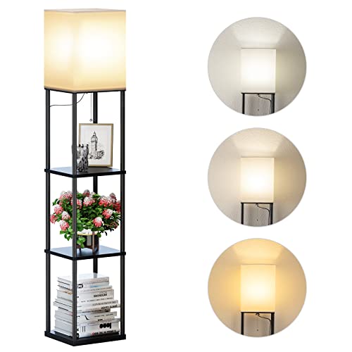 SUNMORY Black 4-Tier Shelf Floor Lamp with Adjustable Color Temperature