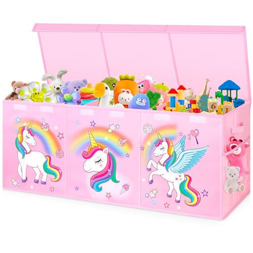 Pink Extra Large Collapsible Toy Box with Lids - 40x16x16 Inches