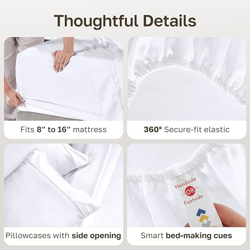 Queen 2-Pack Cotton Sateen Bed Sheets Set - White, Deep Pockets, 400 TC - Variation 01 White / Queen / 2 Sets