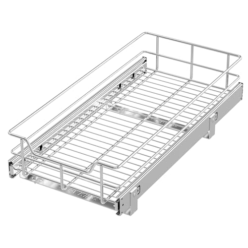Pull Out Cabinet Organizer 11x22 Inches Chrome-Plated Full Slide Drawers - 1 Tier