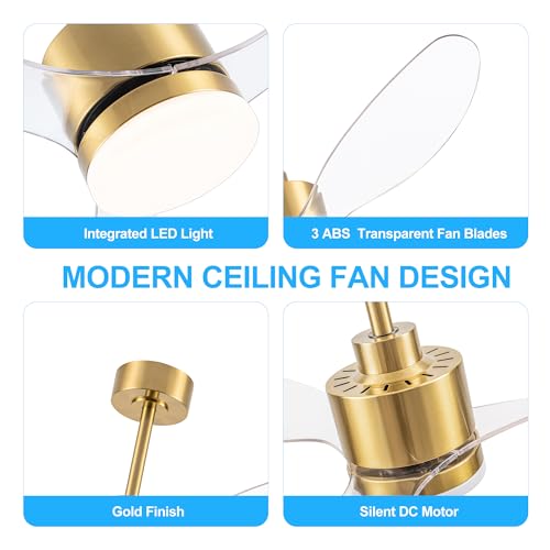 52-inch Gold Ceiling Fan with Lights and Remote, Reversible Blades, Quiet DC Motor for Large Rooms