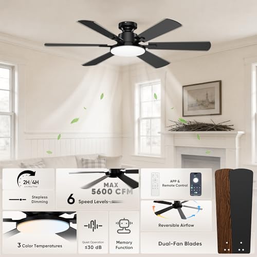 Black 52-Inch Ceiling Fan with Light & Remote Control for Living Room