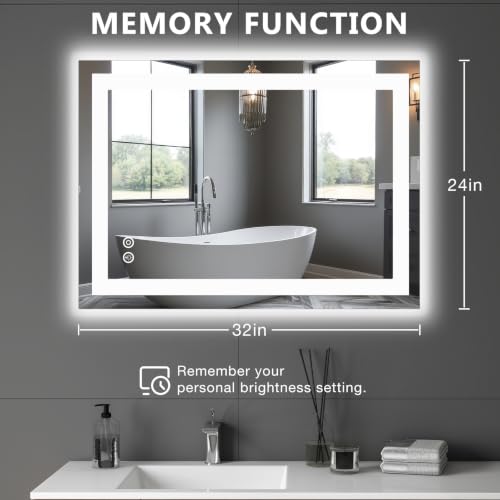 LED Bathroom Mirror 24x32 Inch Anti-Fog Rectangular Vanity Mirror - White Variation