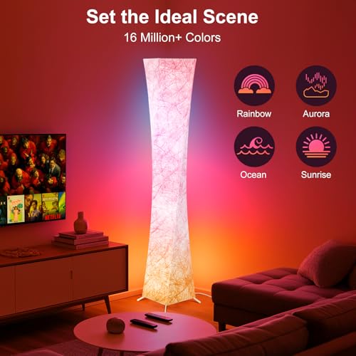World Win 61'' RGB Corner Floor Lamp with Hourglass Shade - Square Version