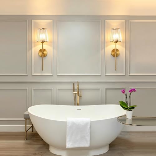 Gold Battery Operated Crystal Wall Sconces Set of 2 with Adjustable RGB Lighting