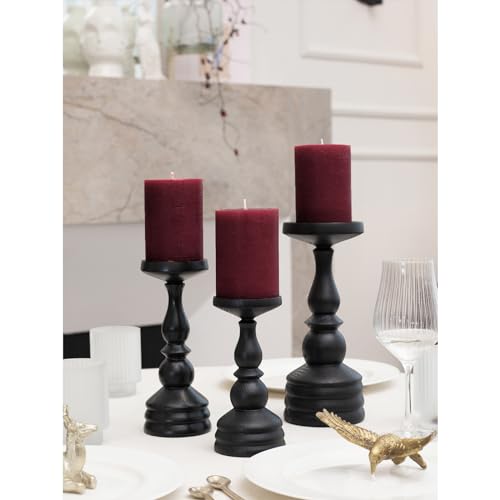 CANDWAX 3x4 inch Pillar Candles Set of 3 – Unscented, Dripless Burgundy, Handmade