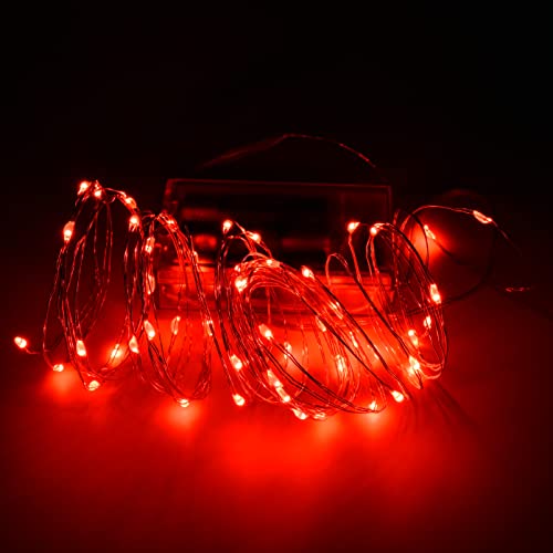 Christmas Lights Battery Operated, 16Ft Christmas Lights Battery Operated with 8 Flashing Modes and 8 Hours On 16 Hours Off Timer(Red,1 Pack)
